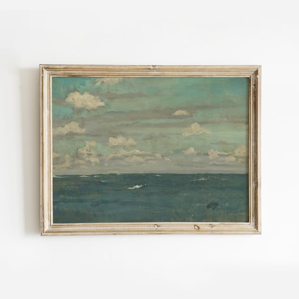 Neutral Seascape Oil Painting | Antique Ocean Moody Wall Art | Coastal Downloadable Prints | Gallery Wall Prints Large Wall Decor