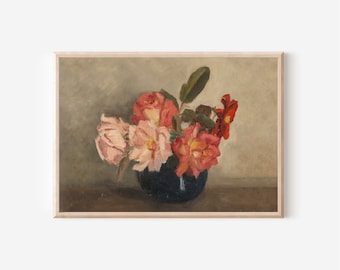 Vintage Floral Print | Downloadable Prints | Digital Artwork | Oil Painting of Flowers | PRINTABLE Wall Art | Modern Farmhouse Decor