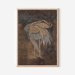 Brown Tonal Antique Crane Painting | Printable Vintage Wall Art | Farmhouse Decor Oil Painting | Gallery Wall Art