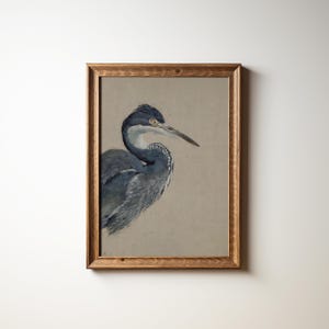 Arte scaricabile Airone azzurro vintage / Stampa murale grande con estetica Cottage Core per l'arredamento della camera da letto / Arredamento da cucina in stile costiero