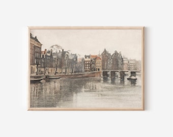 Vintage Europe Riverwalk Print | Abstract Landscape (Digital Download)