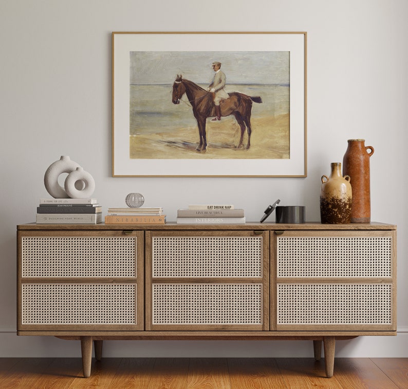 Vintage Chestnut Horse Oil Painting Antique Equestrian Downloadable Print Coastal Landscape Farmhouse Decor image 7