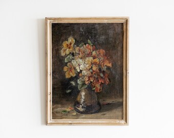ヴィンテージの花の油絵｜アンティーク植物静物画（印刷用ダウンロード