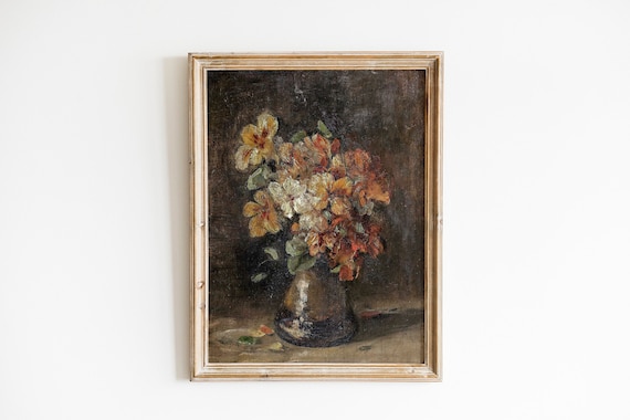ヴィンテージの花の油絵｜アンティーク植物静物画（印刷用ダウンロード