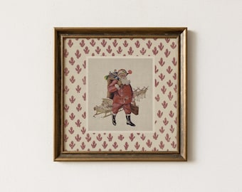 Vintage Santa Square Wall Art Print: Neutral Christmas Cottagecore Download