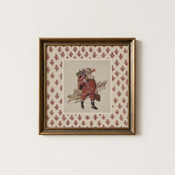 Vintage Santa Square Wall Art Print: Neutral Christmas Cottagecore Download