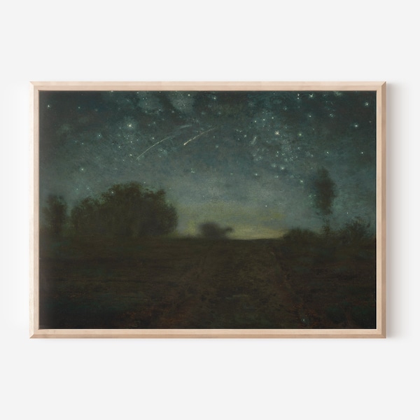 Vintage Landscape Print | Downloadable Prints | PRINTABLE Wall Art | Landscape Painting | Digital Prints | Farmhouse Decor | Night Sky