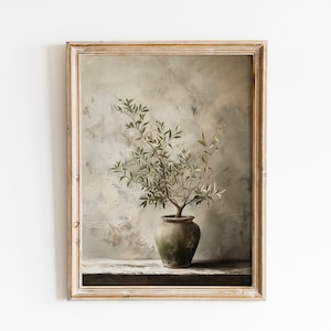 Cottage Core Decor Olive Tree Oil Painting | Sage Green Wall Art | Rustic Fine Art Downloadable Art | Neutral Wall Art