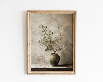 Olive Tree Oil Painting | Cottagecore Sage Green Art, Downloadable Art