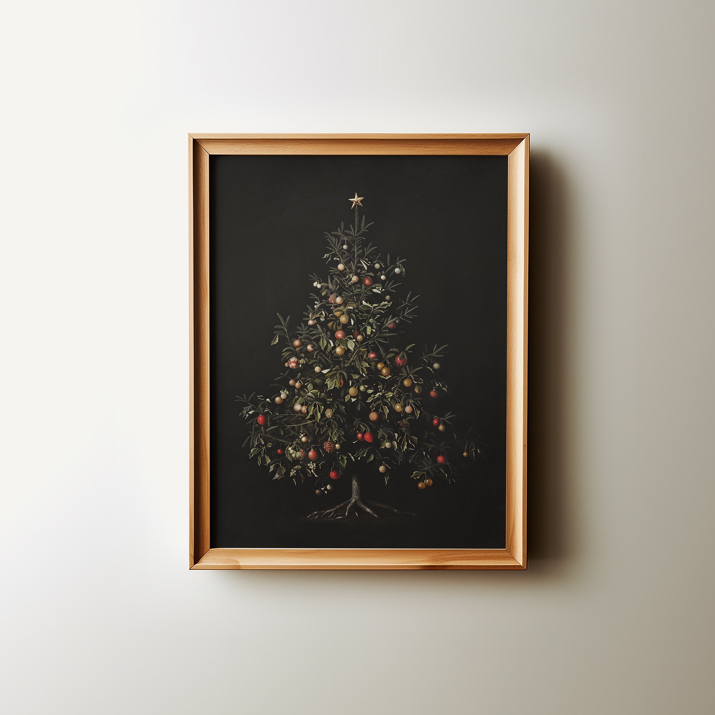 Christmas Tree Oil Painting | Cottage Core Decor Moody Still Life Wall Art | Neutral Downloadable Art