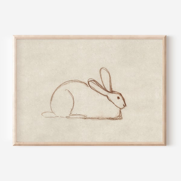 Antique Rabbit Sketch | Neutral Nursery Wall Art | Minimalist Bunny Fine Art Printable | Antique Bunny Drawing