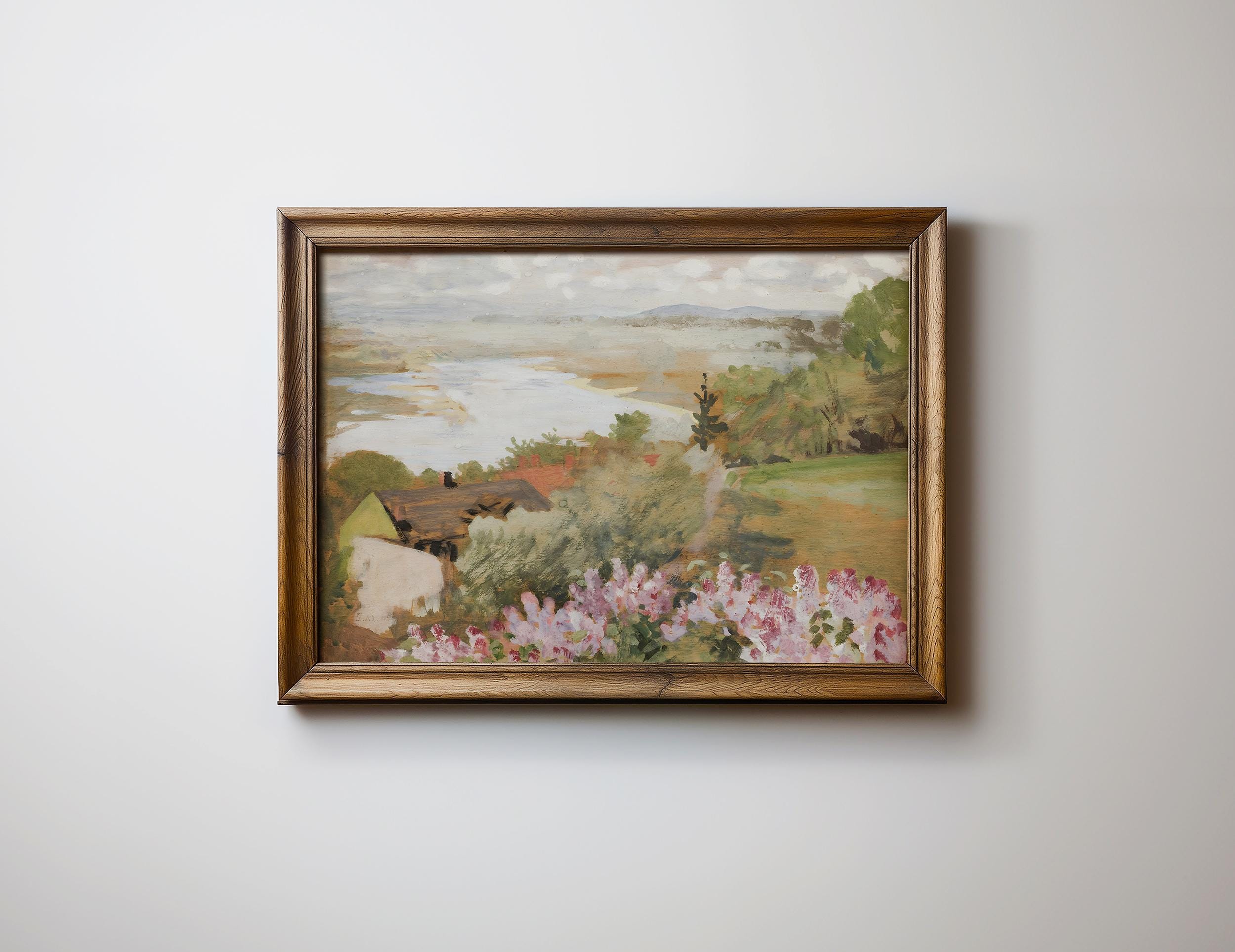 ヴィンテージ風ヨーロピアン草原の壁掛けアート（印刷可能）、夏の風景