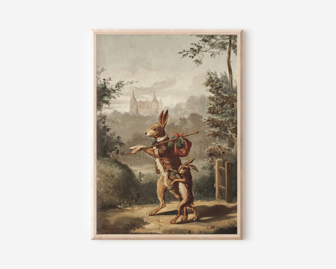 Vintage Rabbit Painting Easter PRINTABLE Artwork Nursery Wall Art ...