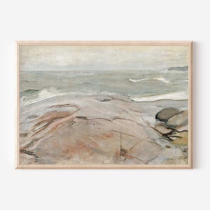 Vintage Coastal Oil Painting | Above Bed Decor Downloadable Art | Muted Seascape Downloadable Print