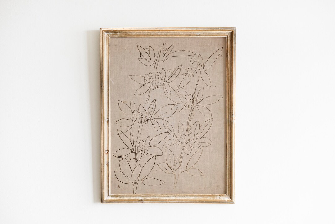 Minimalist Floral Sketch Wall Art Antique Neutral Botanical Drawing
