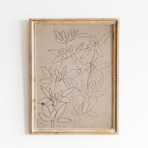 Minimalist Floral Sketch Wall Art | Antique Neutral Botanical Drawing for Farmhouse Decor | Aesthetic Wall Decor | Instant Download
