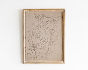 Minimalist Floral Sketch Wall Art | Antique Neutral Botanical Drawing | Farmhouse Decor Fine Art Prints | Digital Prints Downloadable Art