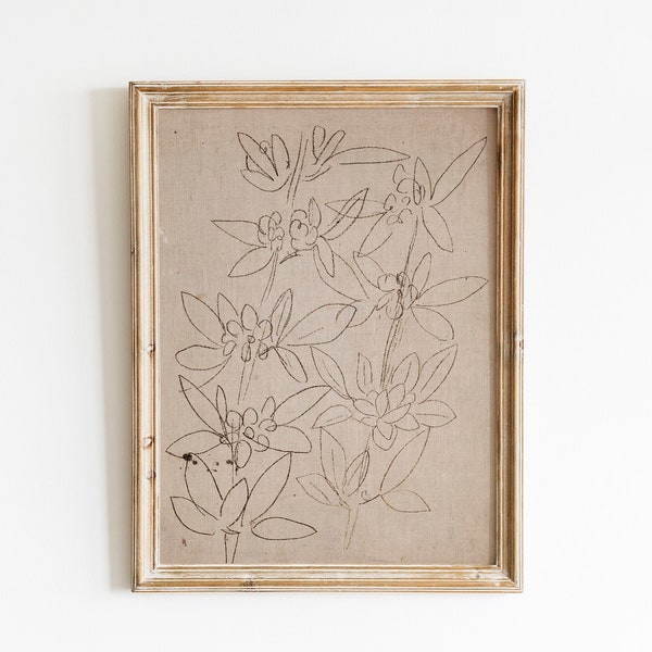 Minimalist Floral Sketch Wall Art | Antique Neutral Botanical Drawing | Farmhouse Decor Fine Art Prints | Digital Prints Downloadable Art