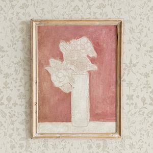 Vintage Floral Abstract Wall Art | Muted Pink Botanical Printable Wall Decor | Antique Victorian Botanical Downloadable Art