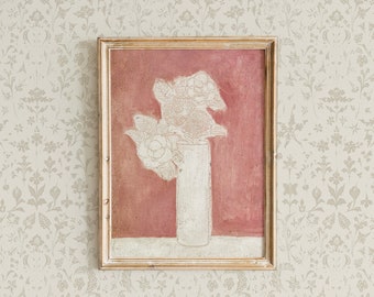 Arte mural abstracto floral vintage / Decoración de pared botánica imprimible en rosa apagado / Arte botánico victoriano antiguo descargable