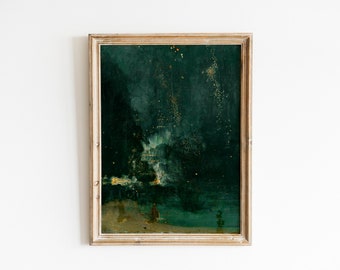 Green Abstract Painting Moody Wall Art | Landscape Oil Painting Downloadable Print | Bookshelf Decor Landscape Painting