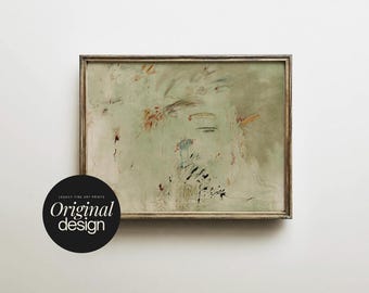 Sage Green Abstract Oil Painting | Cottagecore Wall Art (Downloadable Printable)