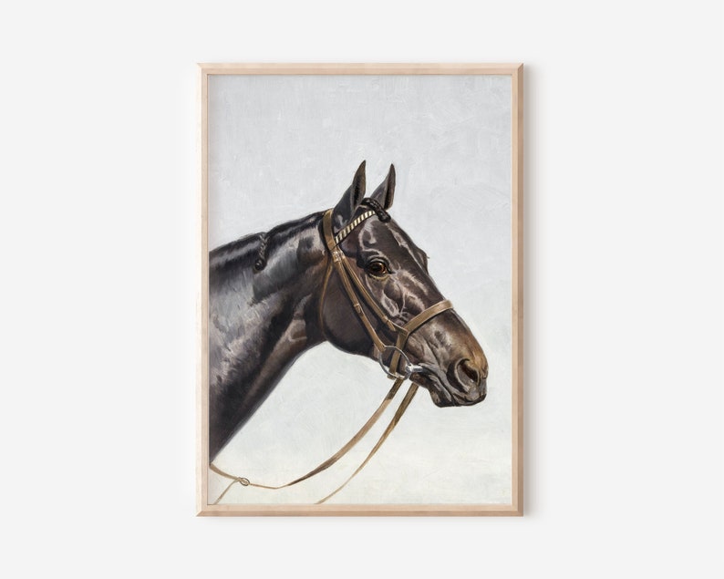 Vintage HORSE Painting Horse Lover Gift Idea Downloadable Office Wall Decor 20th Century Art Digital Artwork image 1