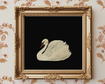 Aquarelle antique de cygne | Grande oeuvre d'art murale neutre | Imprimé cygne vintage minimaliste | Impressions téléchargeables