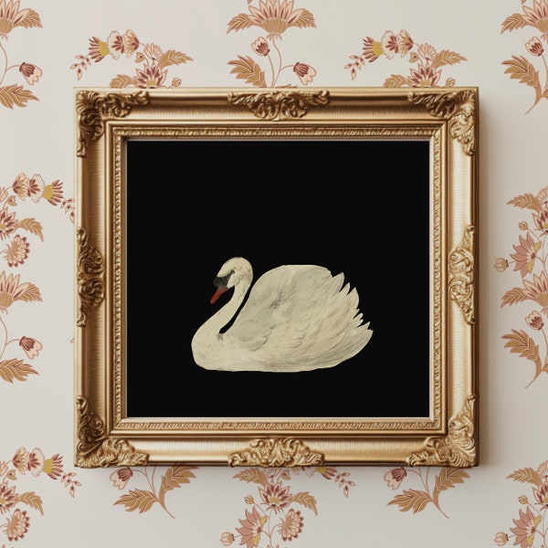 Antique Swan Watercolor Painting | Neutral Wall Art Large Wall Art | Minimalist Vintage Swan Print | Downloadable Prints