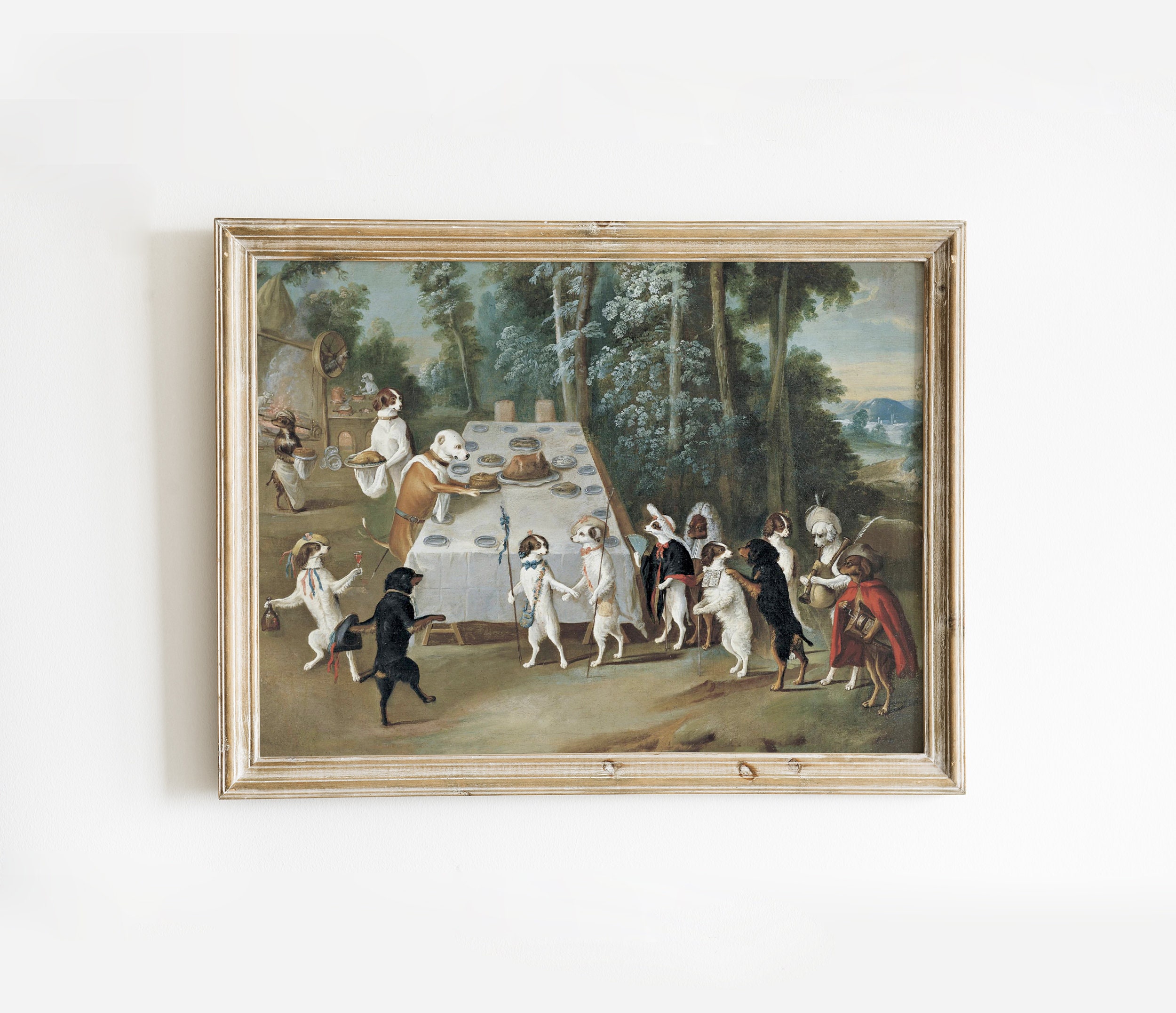 ヴィンテージ風犬の油絵プリント、子犬の保育園の壁アート、プレッピー