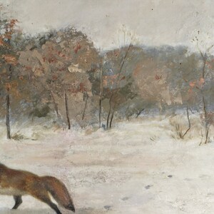 Winter Landscape Fox Oil Painting Vintage Winter Wall Art Snowy Landscape Holiday Wall Decor Animal Downloadable Print image 7