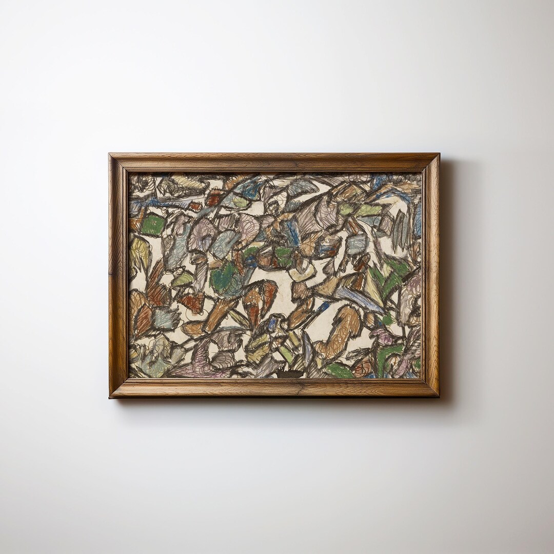 ミッドセンチュリーモダン抽象画 | 大きなベージュのウォールアート