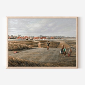 Obraz olejny z motywem golfa | Obraz krajobrazowy z prezentami golfowymi | Sztuka golfowa w stylu vintage | Dekoracja ścienna w stylu wiejskim | Wydruki do pobrania