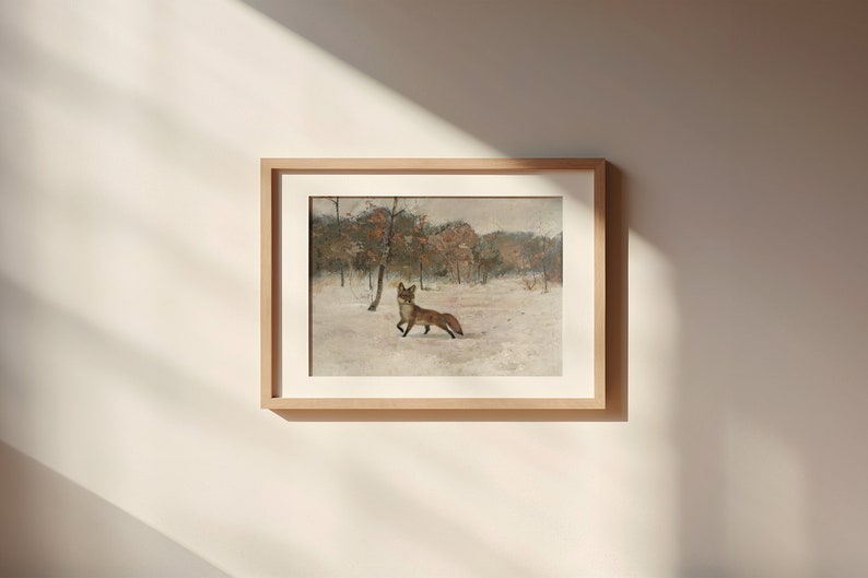 Winter Landscape Fox Oil Painting Vintage Winter Wall Art Snowy Landscape Holiday Wall Decor Animal Downloadable Print image 4