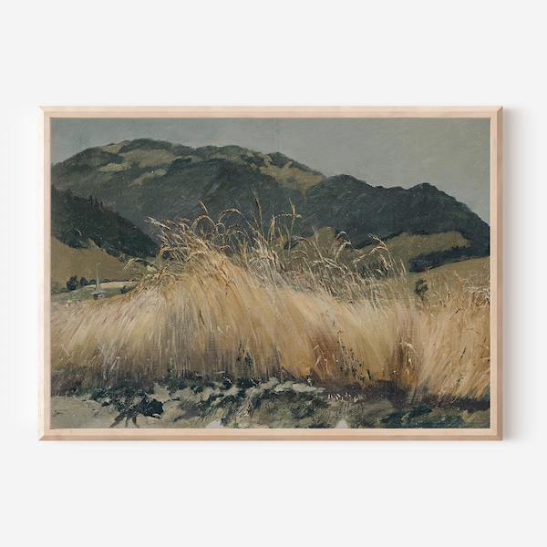 Stampa di un dipinto a olio di paesaggio vintage / Campo di grano astratto (download digitale)