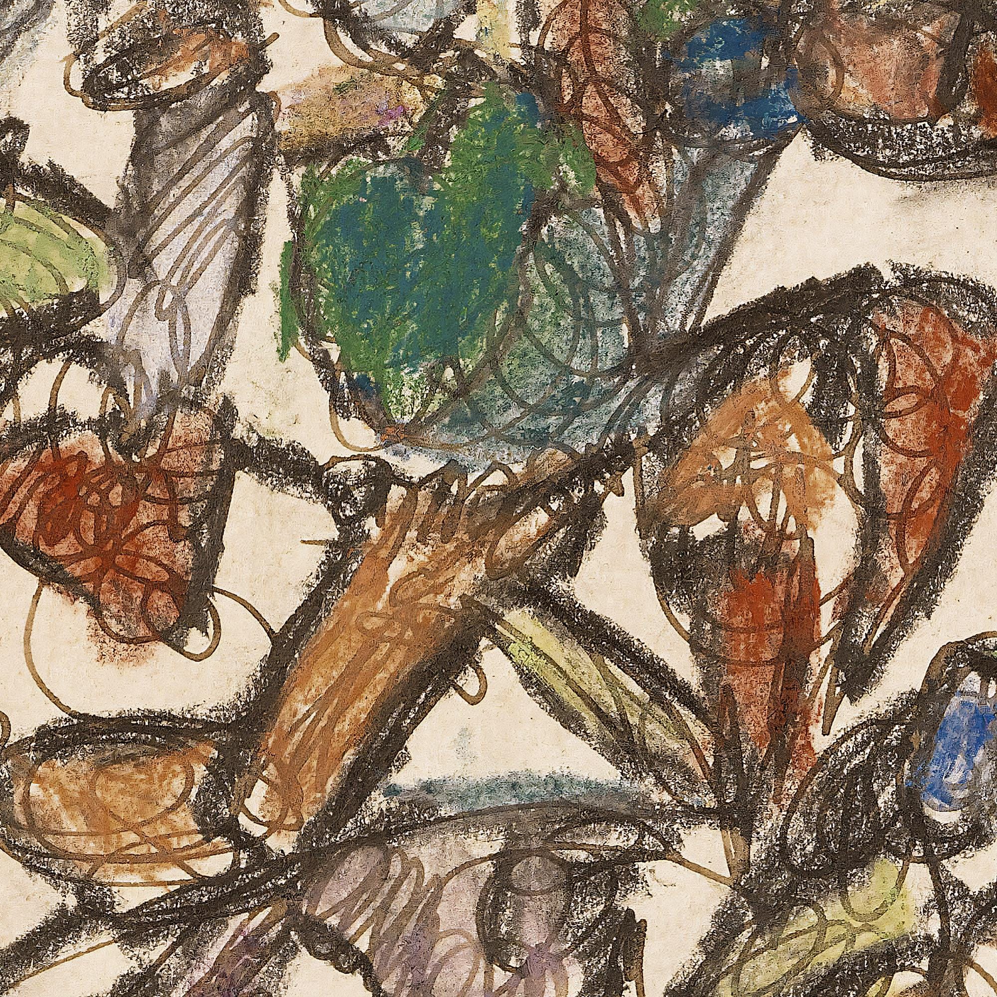 ミッドセンチュリーモダン抽象画 | 大きなベージュのウォールアート