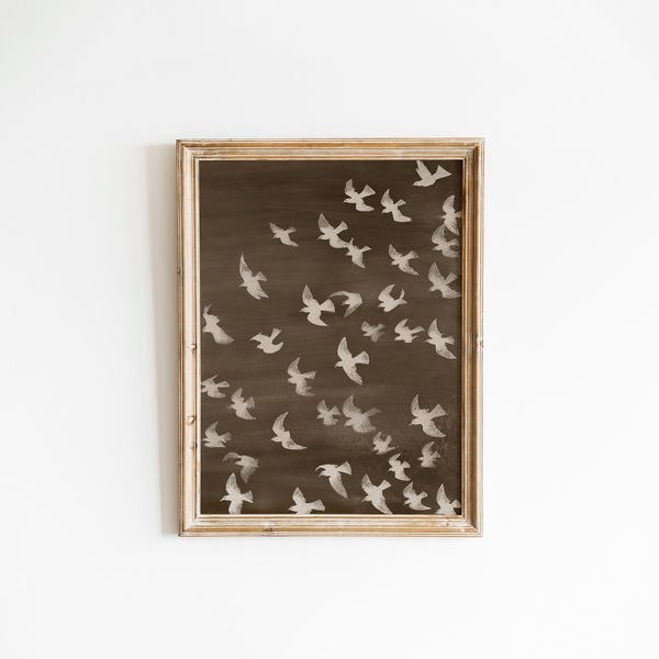 Abstract Birds in Flight Wall Art Download | Cottagecore Doves Printable Artwork