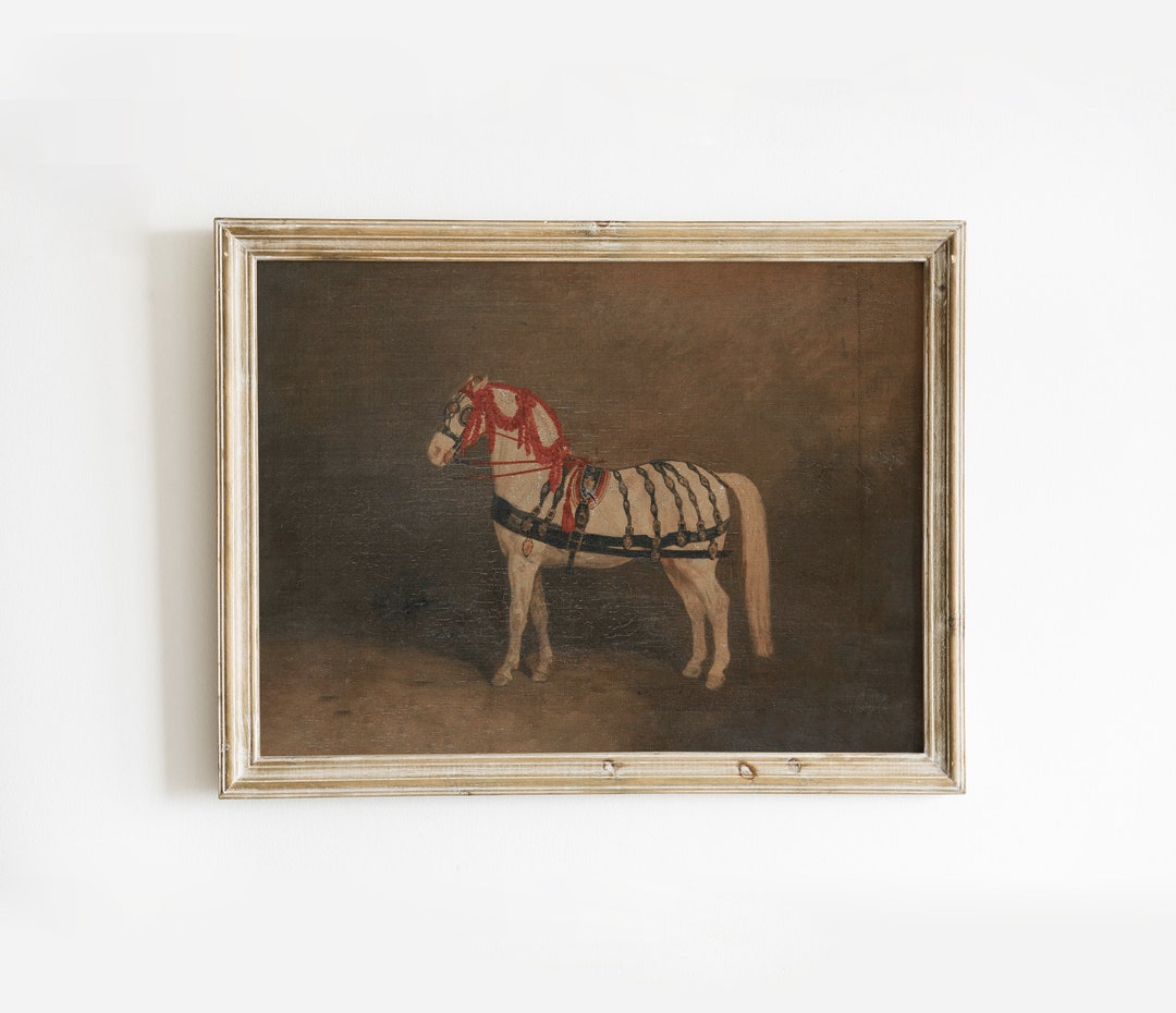 Vintage Horse Oil Painting | Antique Equestrian Downloadable Art | Dark ...
