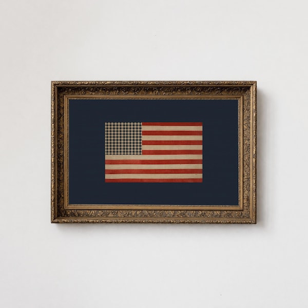 Vintage American Flag Printable Wall Art, Patriotic USA Decor, Rustic Cottagecore Core Downloadable Art, Memorial Day 4th of July