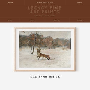 Winter Landscape Fox Oil Painting Vintage Winter Wall Art Snowy Landscape Holiday Wall Decor Animal Downloadable Print image 3