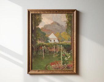 Neutral Landscape Oil Painting Print: Cottagecore Moody Wall Art Download