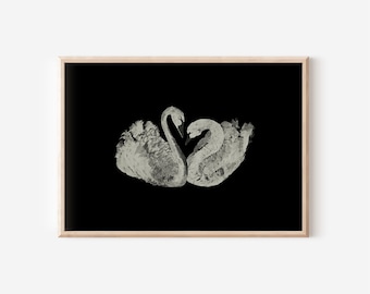 Moody Swan Wall Art Printable, Neutral Cottagecore Decor, Vintage Swan Painting Download