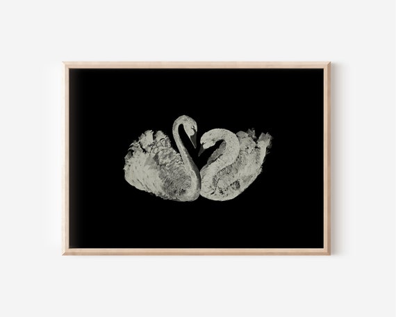 Moody Swan Wall Art Printable, Neutral Cottagecore Decor, Vintage Swan Painting Download
