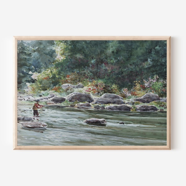 Fly Fishing Farmhouse Wall Art | Fishing Gift Rustic Lake House Art | Field and Stream Freshwater Fishing Downloadable Printable