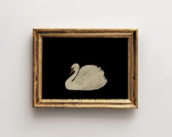 Antique Swan Watercolor Printable: Neutral Cottagecore Wall Art Download