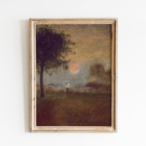 Fall Home Abstract Landscape Oil Painting | Warm Tones Abstract Wall Art | Vintage Moody Downloadable Printable