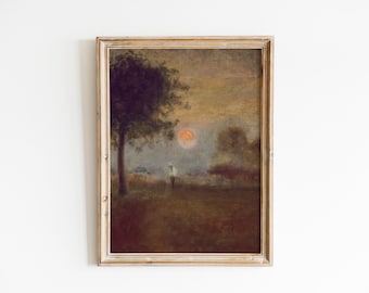 Fall Home Abstract Landscape Oil Painting | Warm Tones Abstract Wall Art | Vintage Moody Downloadable Printable