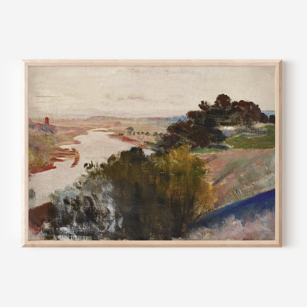 Arte mural moderno, paisaje abstracto, pintura al óleo, descargable, decoración de estilo cottage core, arte mural grande