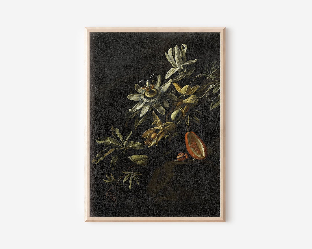 Moody Vintage Flower Print | Dark Floral Still Life Oil Painting ...