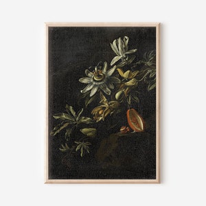 Dark Academia Art | Moody Vintage Flower Print | Dark Floral Still Life Oil Painting | Botanical Wall Art | Downloadable Printable Fine Art